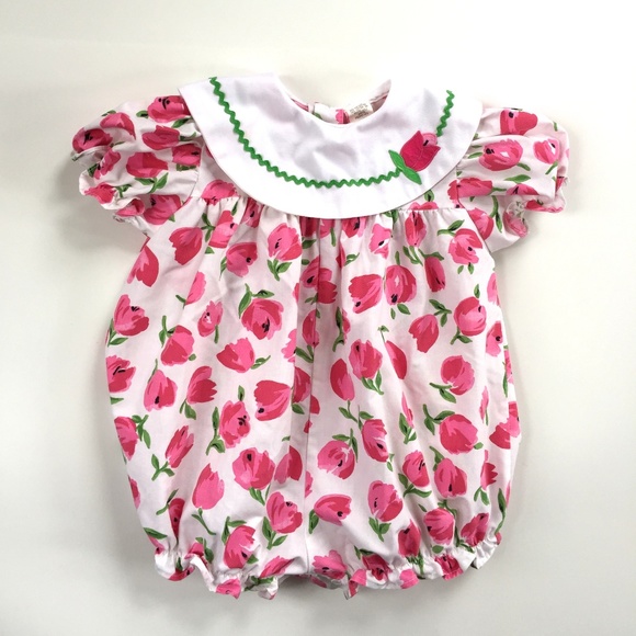 Vintage Other - Vintage Pink Floral Bubble Romper 24 Months